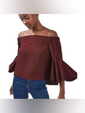 Topshop Off-Shoulder Bell Sleeve Blush Blouse Size 2 Minimalist Flirty Top